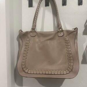 Tan and Gold Hobo Bag with Whipstitch Detail